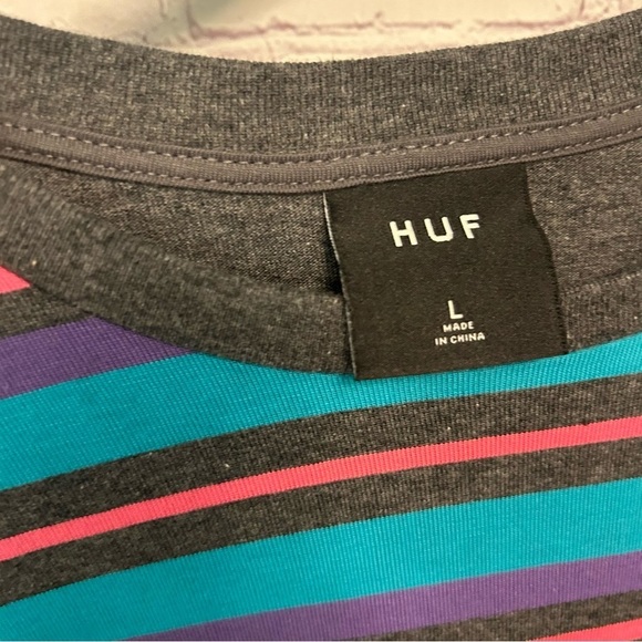 HUF Worldwide pastel striped preppy retro cotton tee, unisex, Large - Picture 6 of 8
